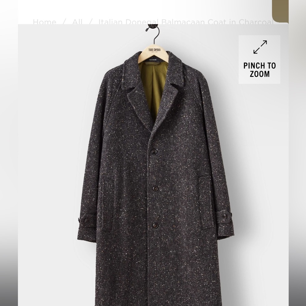NWT TODD SNYDER ITALIAN DONEGAL BALMACAAN COAT IN CHARCOAL MEDIUM $1200 MSRP